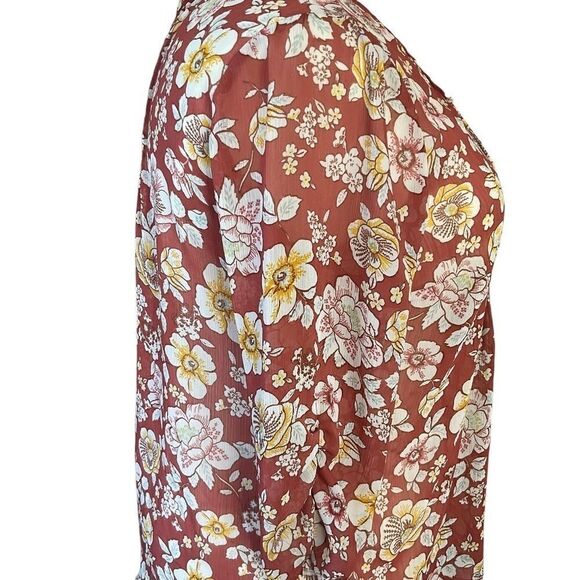 Torrid Peasant Style Blouse Floral 3/4 sleeve Rust Cream Yellow  Plus Size 00 - Picture 6 of 15